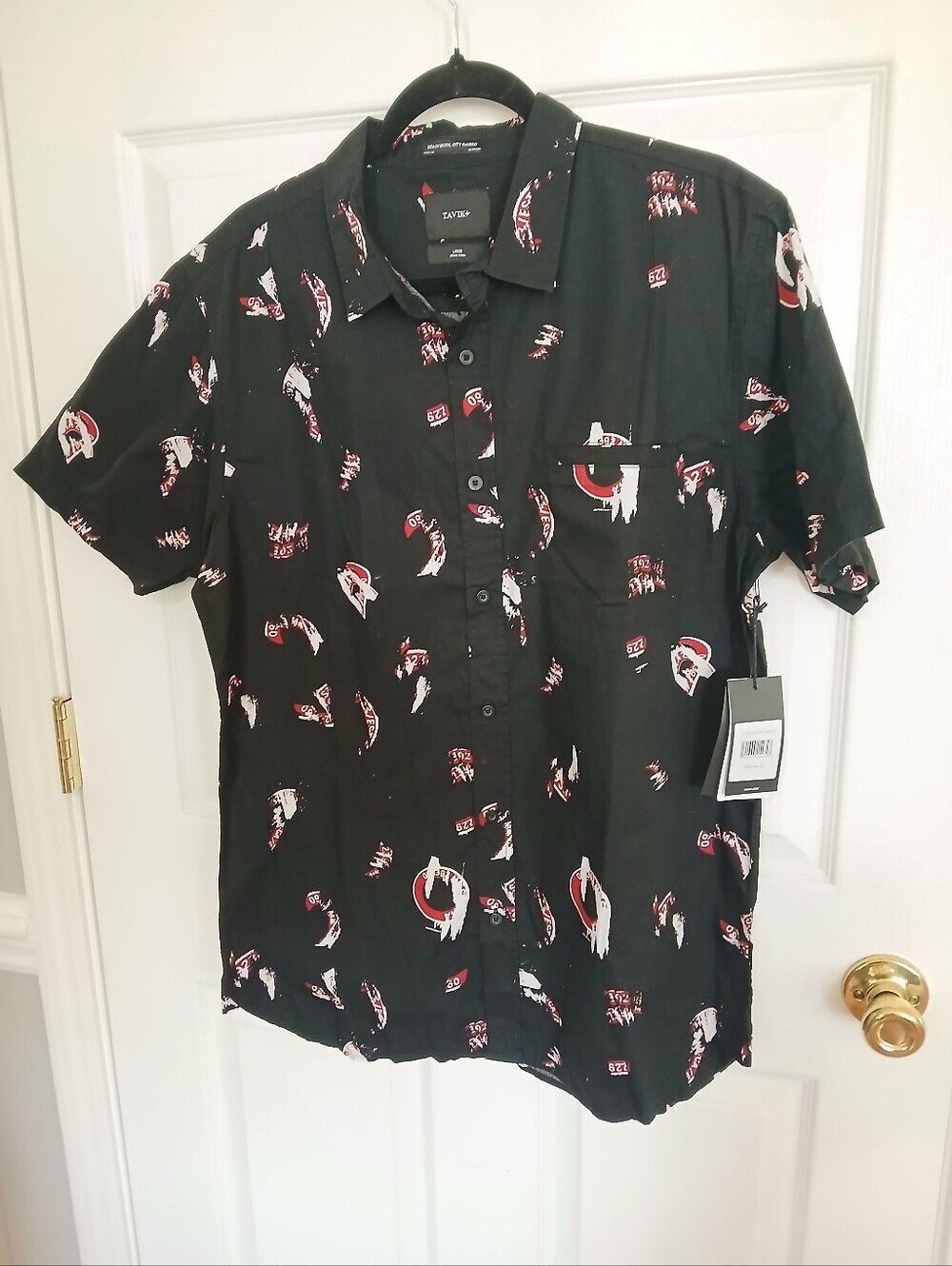 Tavik Black Short-Sleeve Button-Down with Red & White Graphic Print Skater NWT
